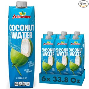 Agua de Coco Alimentec, Sabor Refrescante | Electrolitos naturales | muchos nutrientes | Agua de coco orgánica 33.8 Oz / 1 Litro (Paquete de 6)